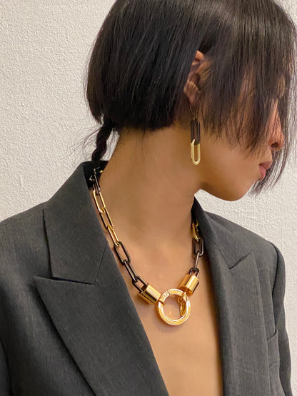 Earrings CHAINS gold and black metal